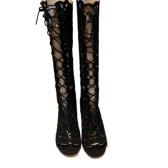 ✨NEW ✨ Via Spiga leather Tresa Cutout Lace Up Open Toe Tall Boots size 8.5 - Picture 3 of 15